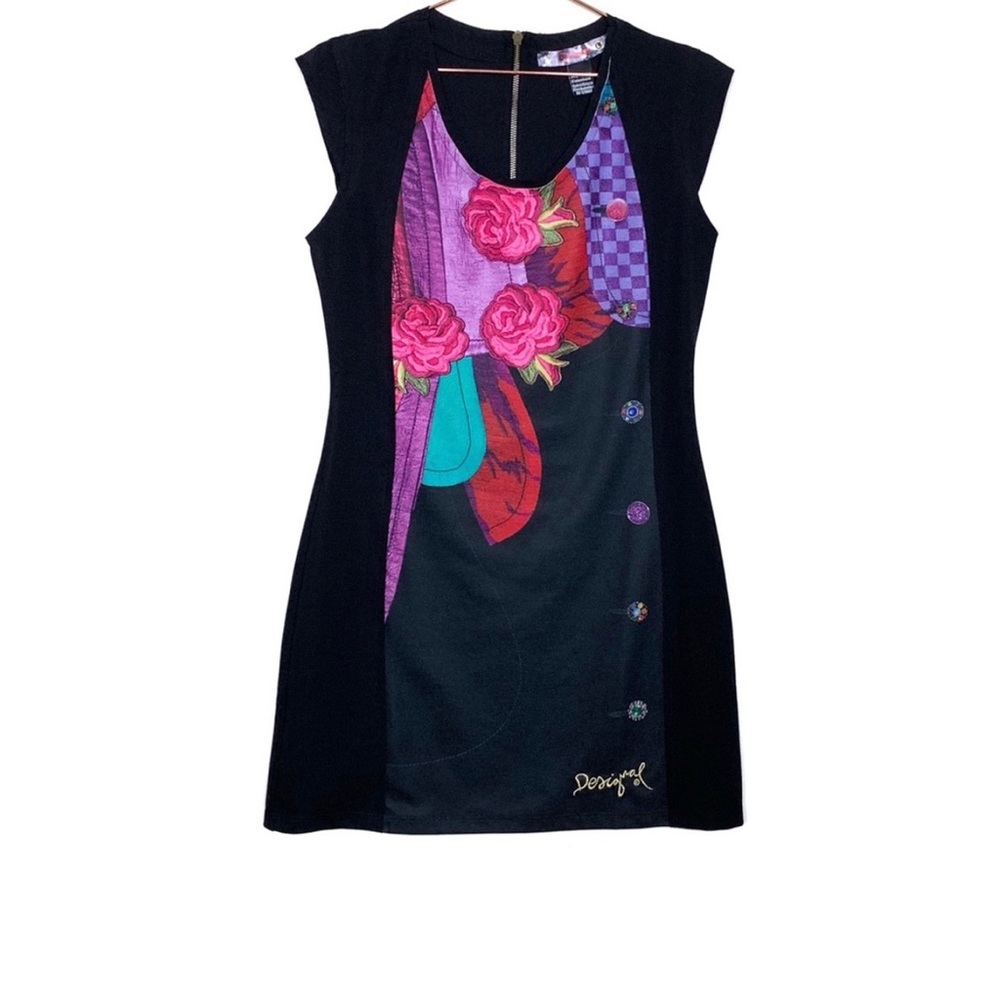 Desigual Serena Jeweled Rose Patterned Black Dress